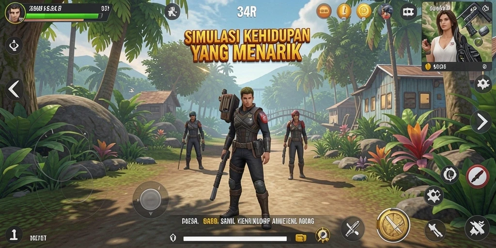 Screenshot gameplay 34R menampilkan interaksi karakter dengan lingkungan.