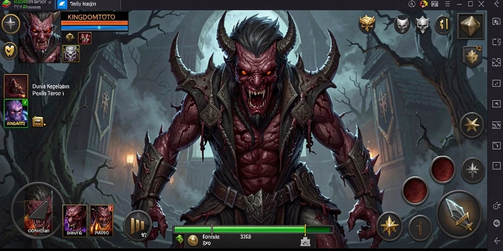 Screenshot gameplay menunjukkan suasana mencekam dan misterius di KINGDOMTOTO.