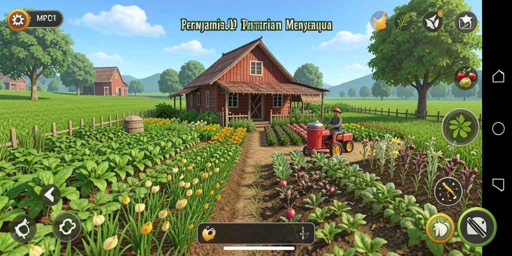 Screenshot gameplay MPO1221 yang menunjukkan aktivitas pertanian yang seru.