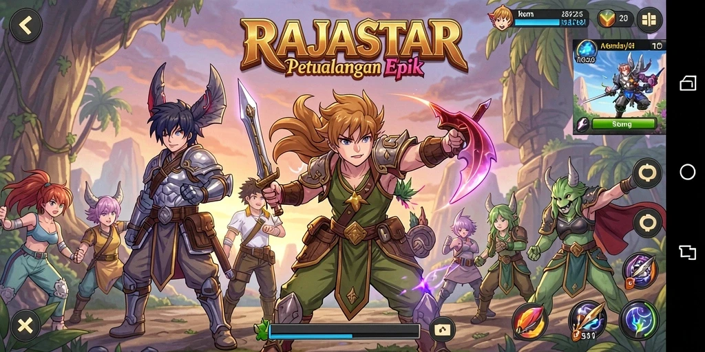 Screenshot gameplay RAJASTAR yang menampilkan karakter anime yang beraksi.